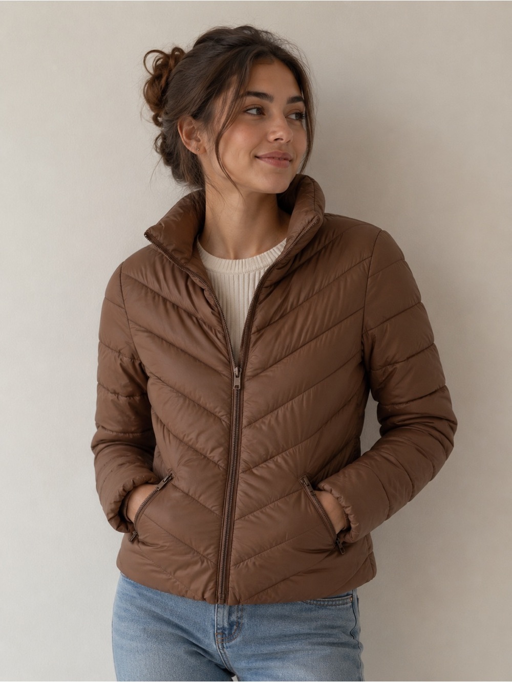 Love Tree Ultra Light Packable Brown Puffer Jacket Quilted Zip Coat small